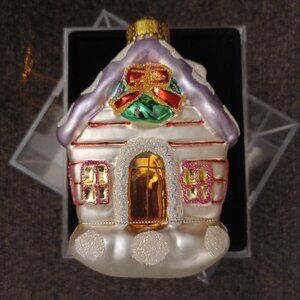 Cottage House Glass Christmas Tree Ornament